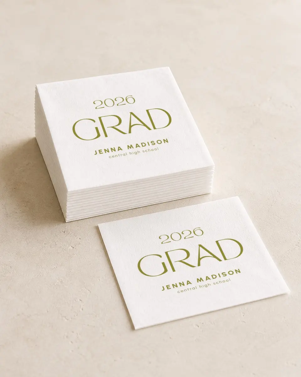 This is a 4¾" x 4¾" Graduation Napkin called Only the Beginning printed in full color