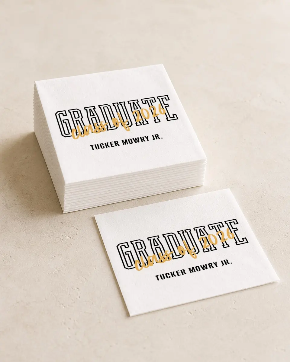 This is a 4¾" x 4¾" Graduation Napkin called Onward and Upward printed in full color