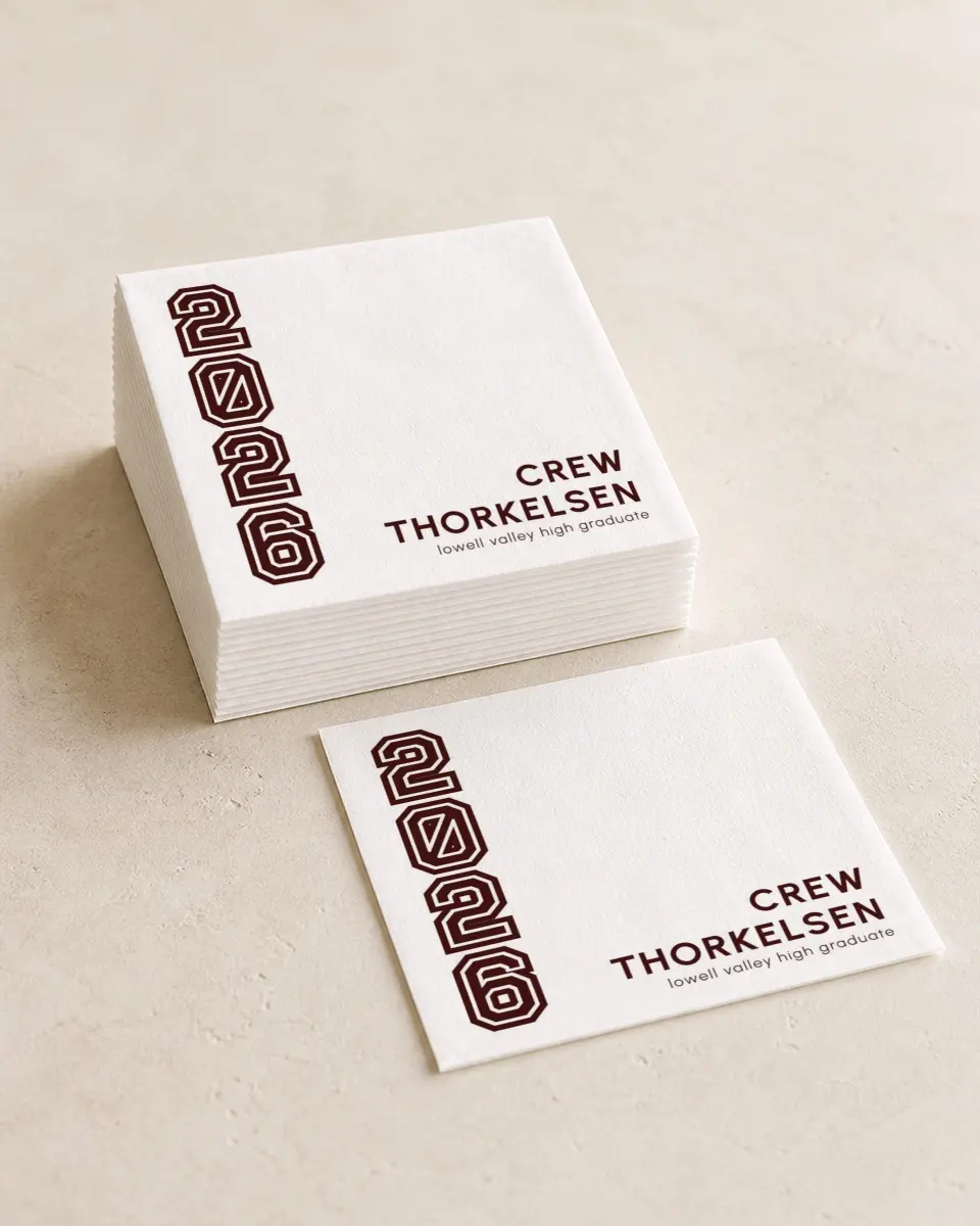 This is a 4¾" x 4¾" Graduation Napkin called Competitive Nature printed in full color