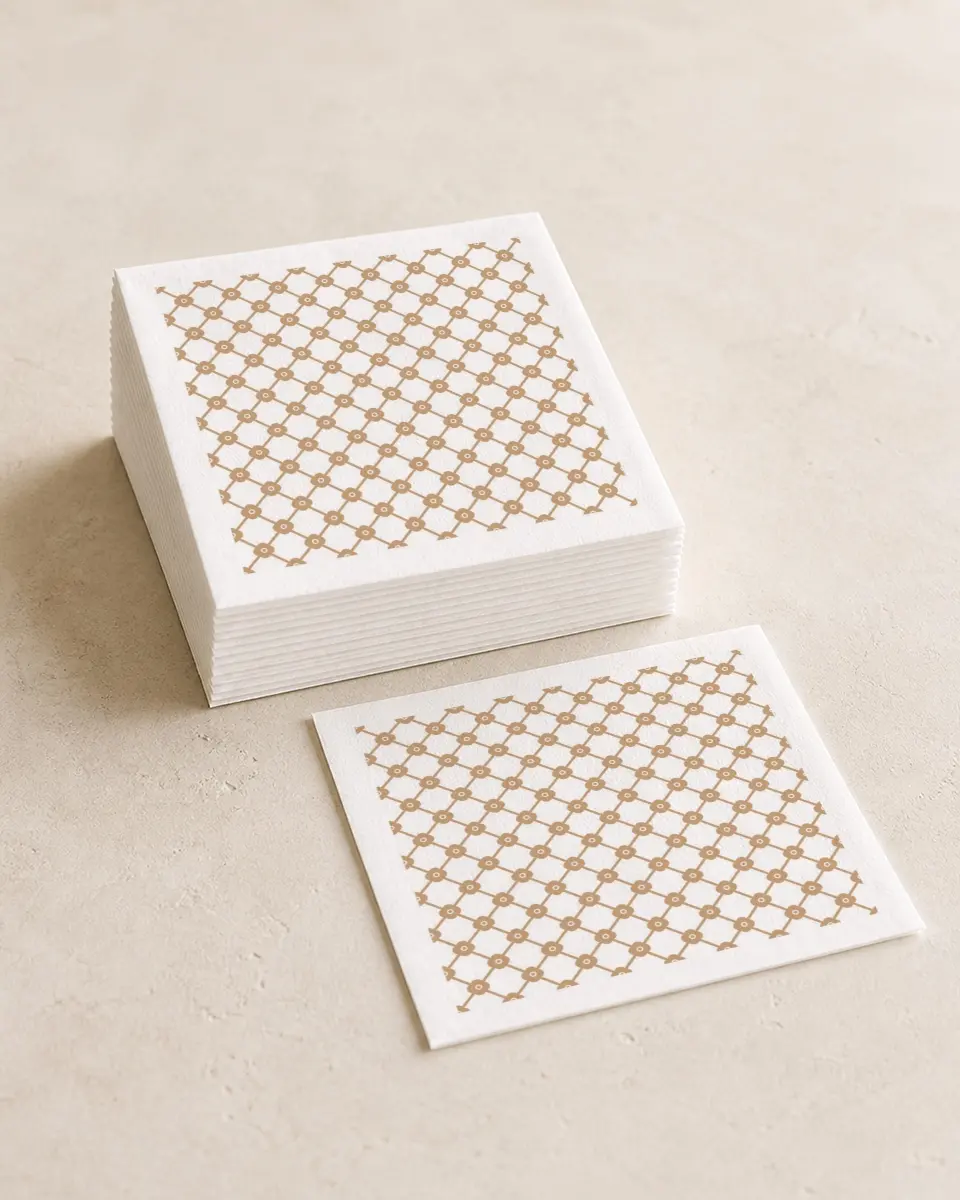 This is a 4¾" x 4¾" Wedding Napkin called Beaded Veil printed in full color