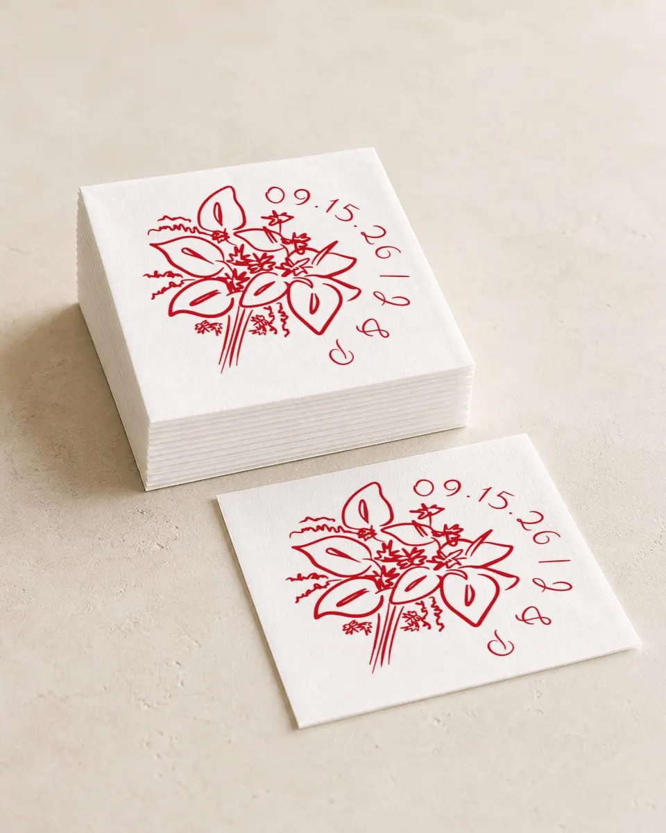 This is a 4¾" x 4¾" Wedding Napkin called Flourishing Love printed in full color