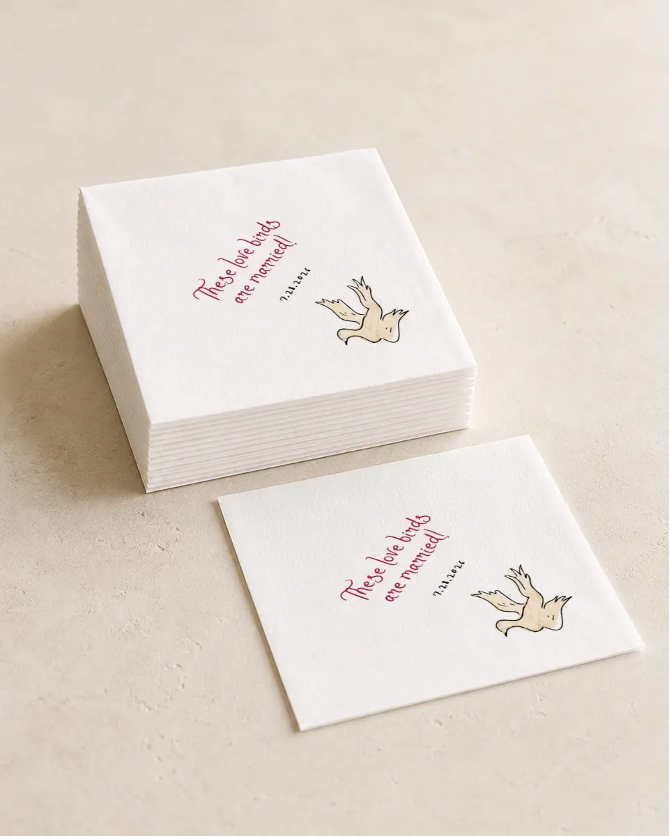 This is a 4¾" x 4¾" Wedding Napkin called Love Dove printed in full color