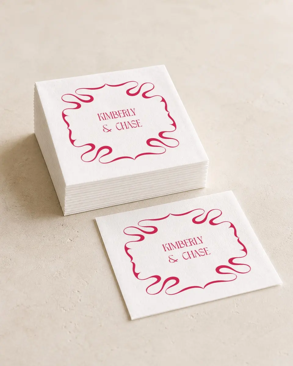 This is a 4¾" x 4¾" Wedding Napkin called Nouveau Romance printed in full color