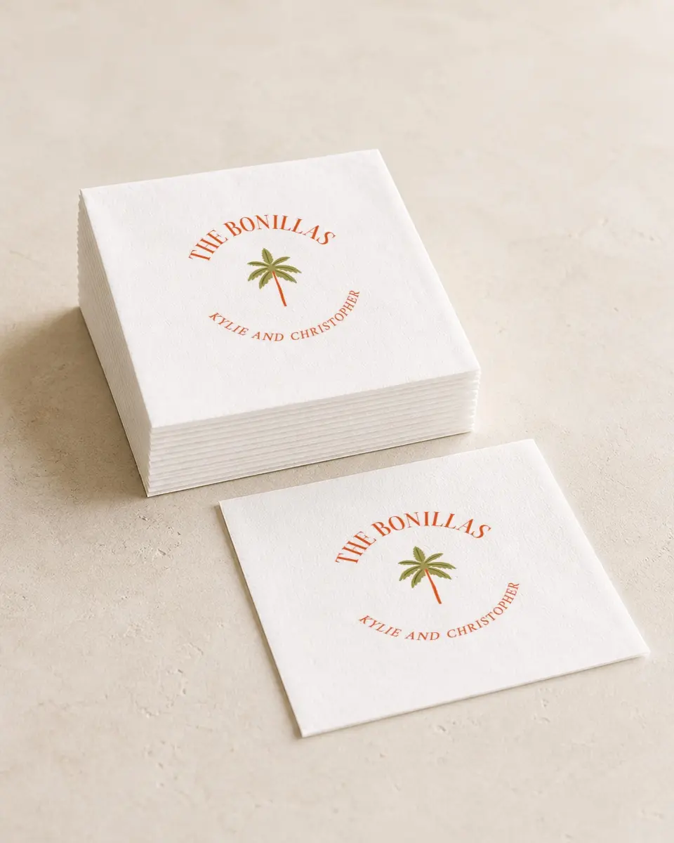 This is a 4¾" x 4¾" Wedding Napkin called Tropical Treasure printed in full color