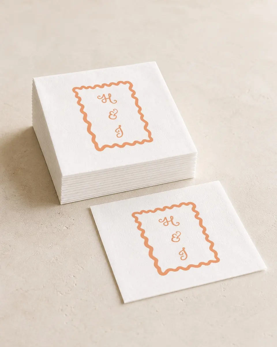 This is a 4¾" x 4¾" Wedding Napkin called Wavy Love printed in full color