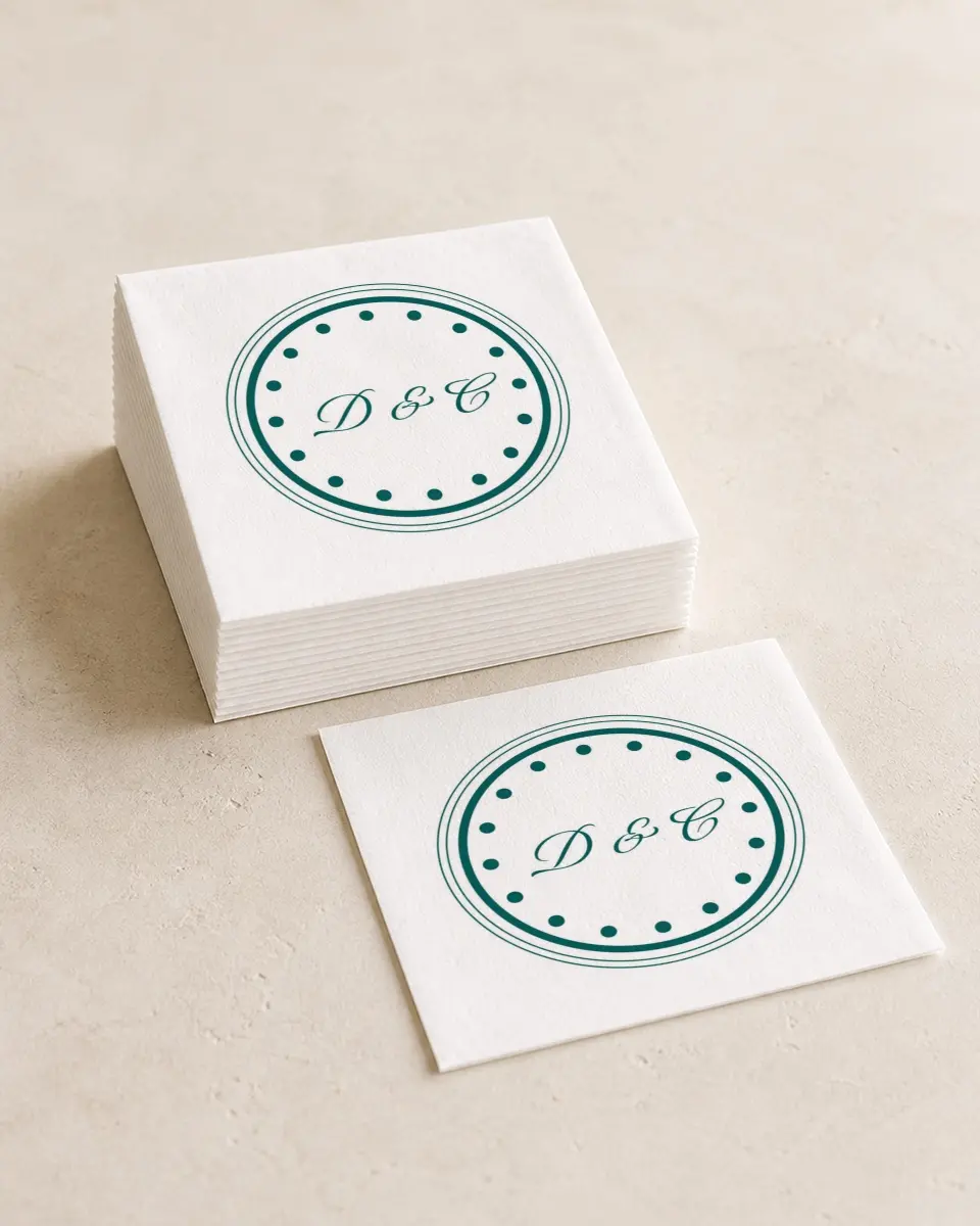 This is a 4¾" x 4¾" Wedding Napkin called Faithful Frame printed in full color