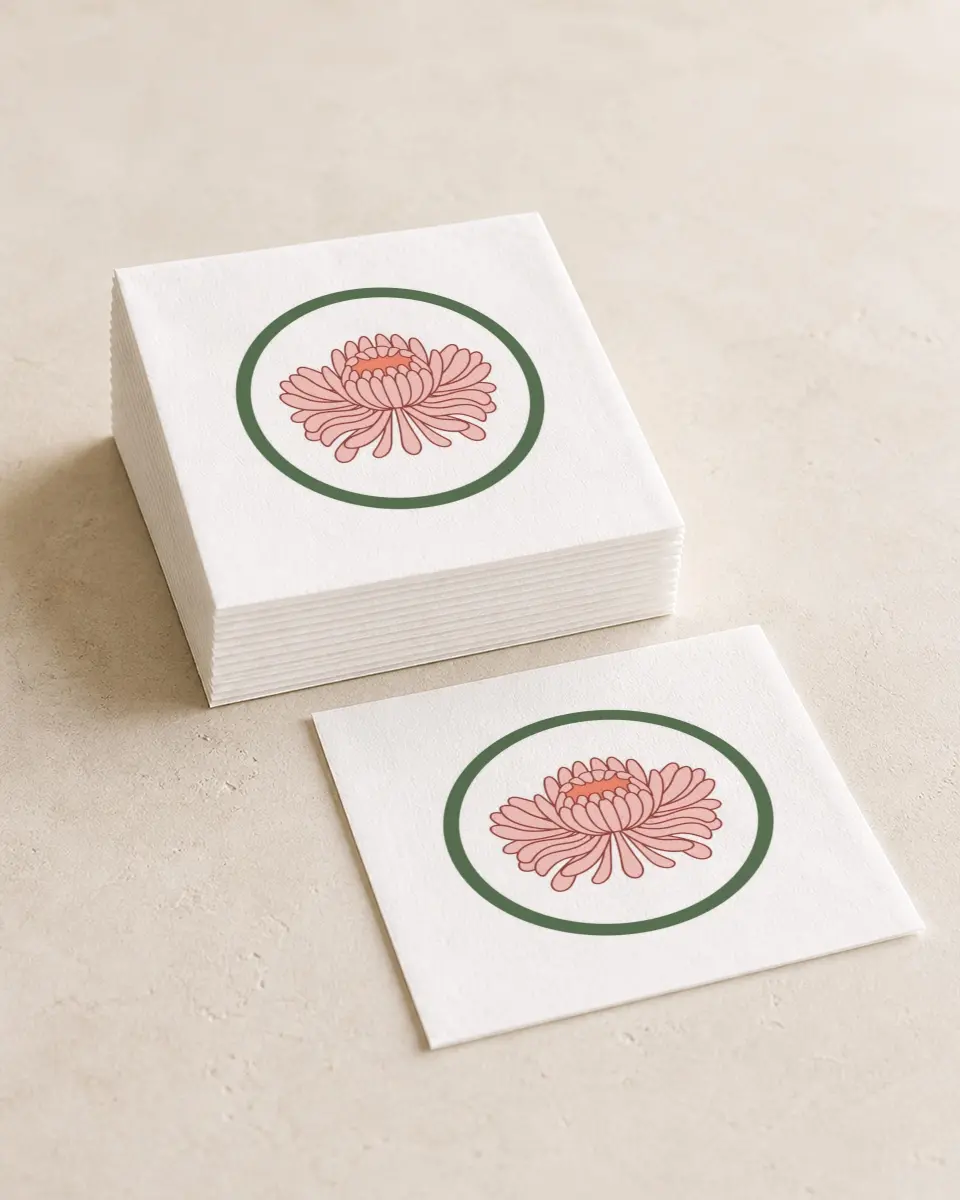 This is a 4¾" x 4¾" Wedding Napkin called Regal Garden printed in full color