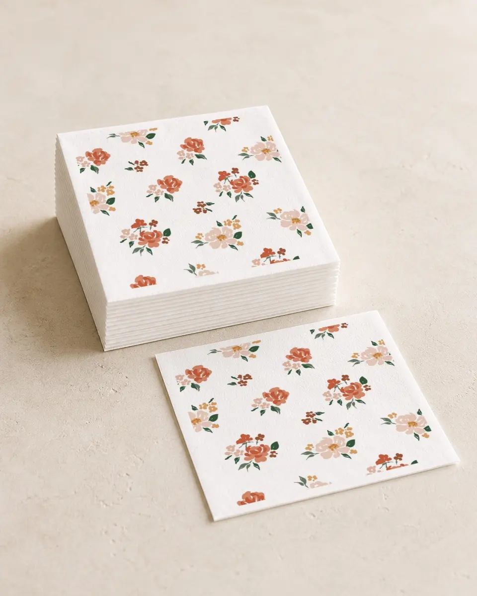 This is a 4¾" x 4¾" Wedding Napkin called Plush Petals printed in full color