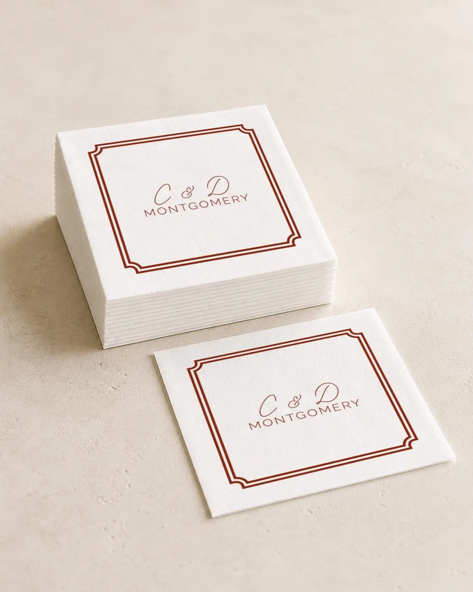 This is a 4¾" x 4¾" Wedding Napkin called The Chelsea printed in full color