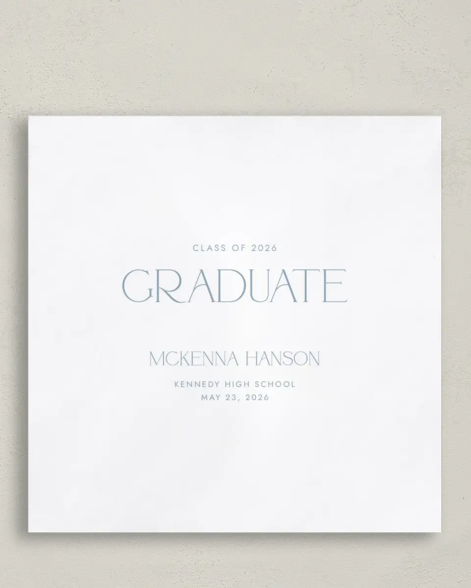 This is a 6½" x 6½" Graduation Napkin called Graceful Grad printed in full color