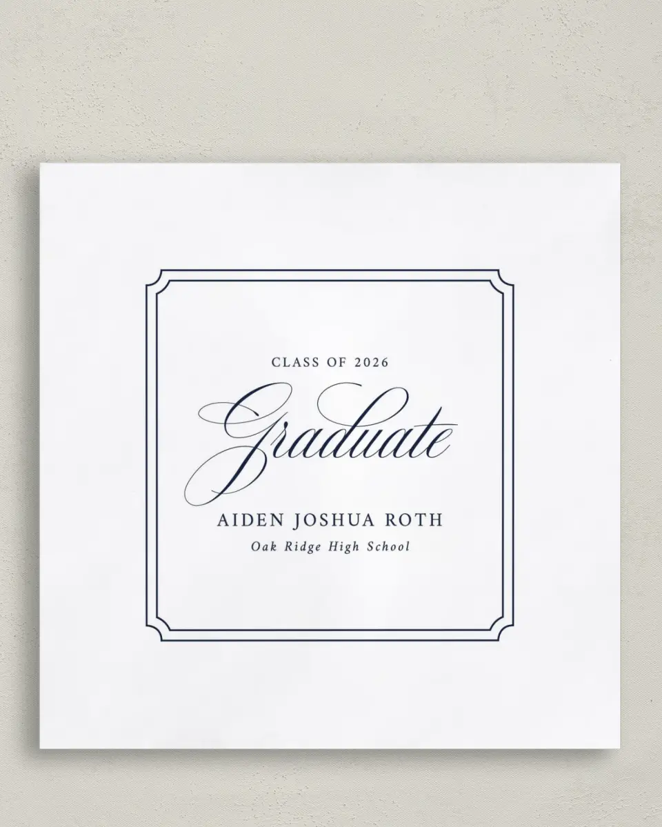 This is a 6½" x 6½" Graduation Napkin called Formal Frame printed in full color