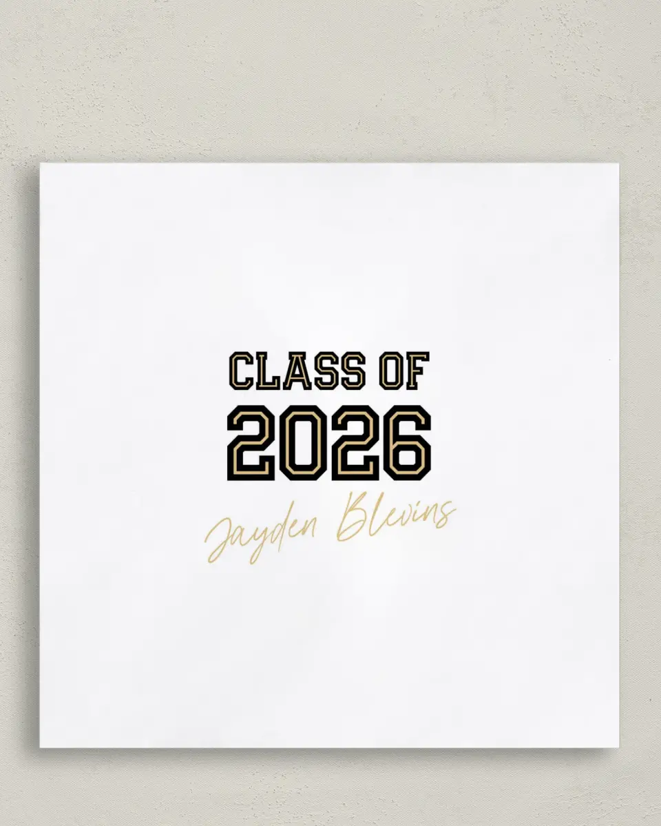 This is a 6½" x 6½" Graduation Napkin called Varsity Vibes printed in full color