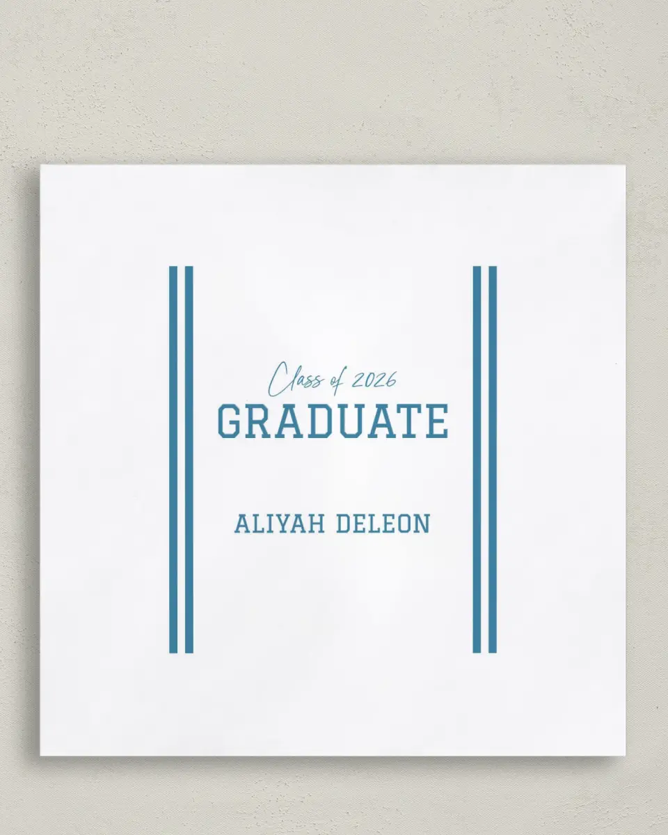 This is a 6½" x 6½" Graduation Napkin called Varsity Stripes printed in full color
