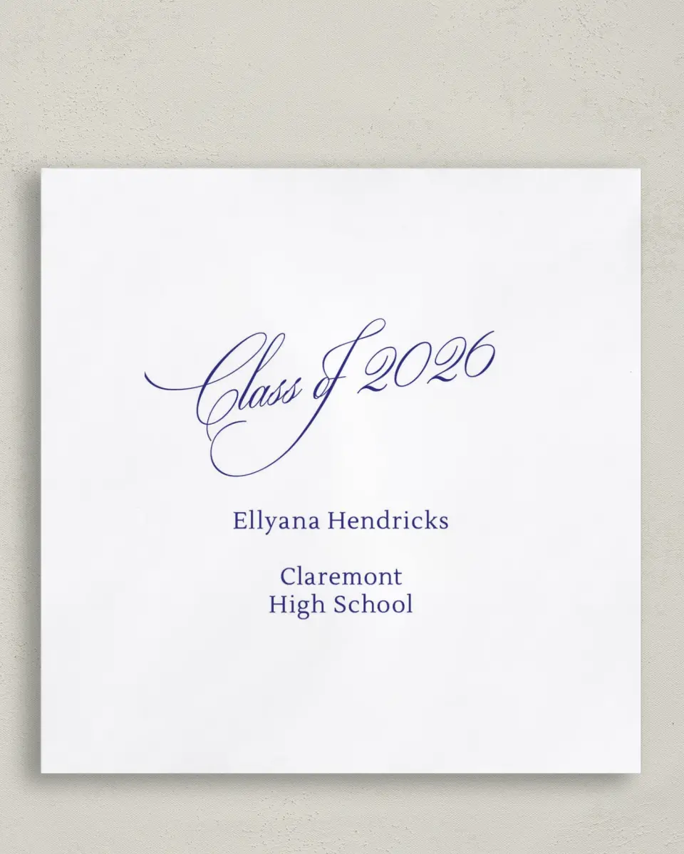 This is a 6½" x 6½" Graduation Napkin called Elegantly Graduated printed in full color