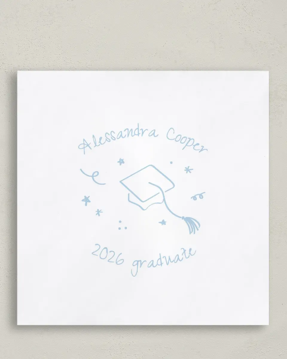 This is a 6½" x 6½" Graduation Napkin called Doodles in the Margin printed in full color