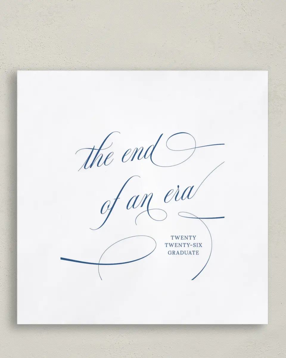 This is a 6½" x 6½" Graduation Napkin called The End of an Era printed in full color