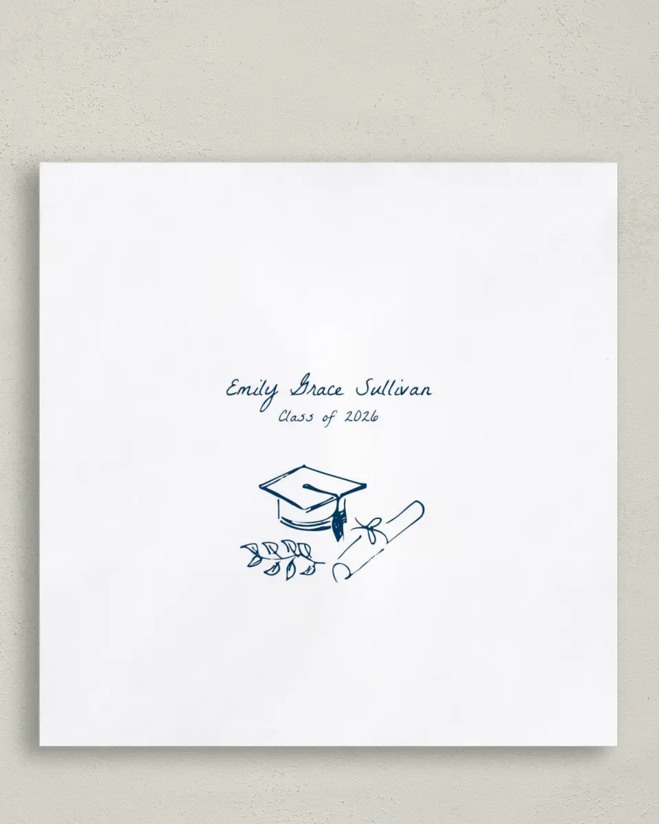 This is a 6½" x 6½" Graduation Napkin called Whimsical Grad printed in full color