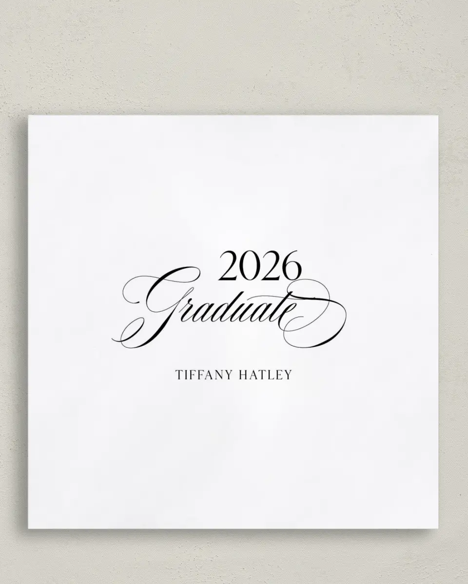 This is a 6½" x 6½" Graduation Napkin called Graduate Script printed in full color