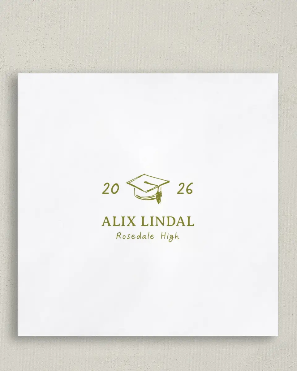 This is a 6½" x 6½" Graduation Napkin called Grad Frame Art printed in full color