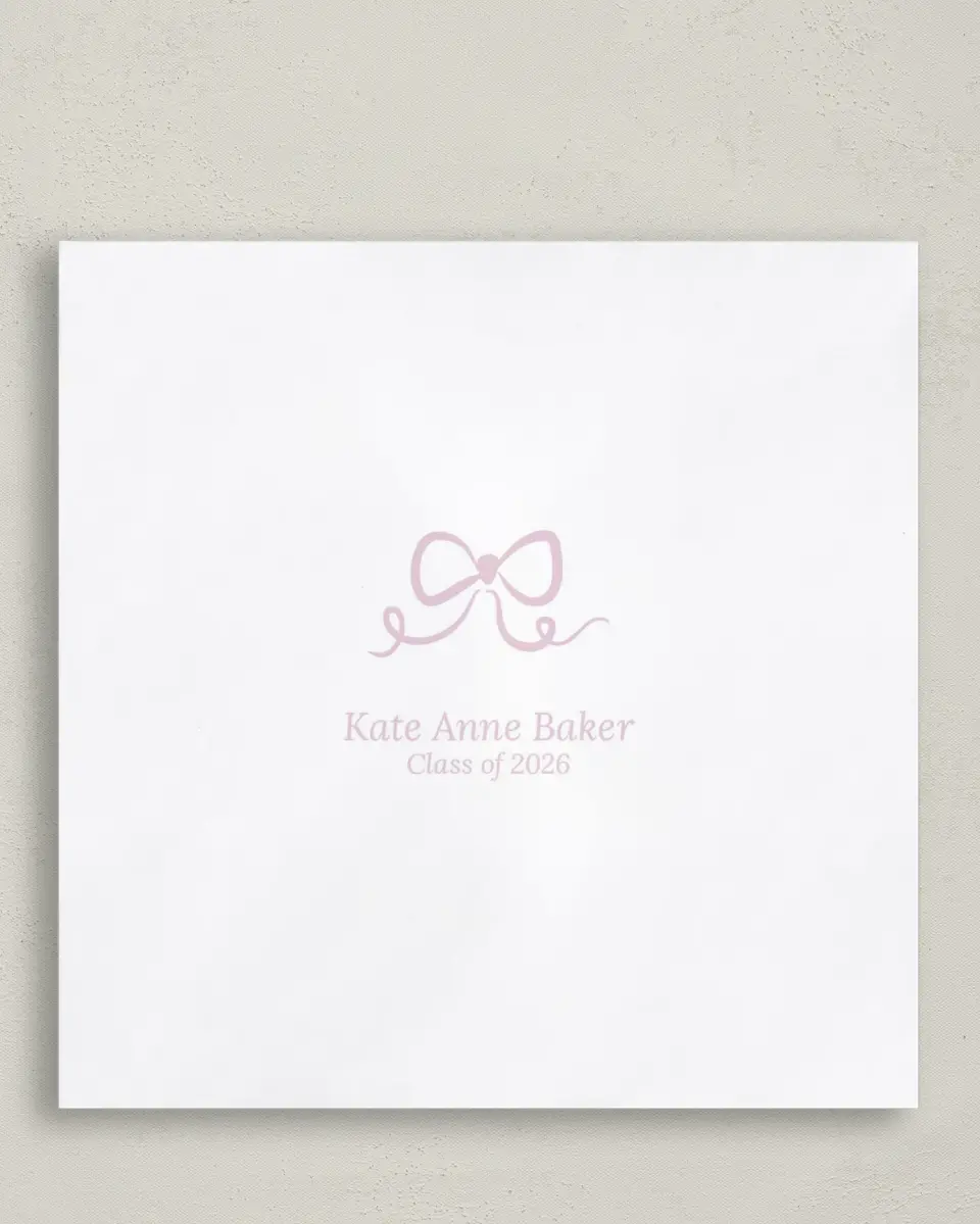 This is a 6½" x 6½" Graduation Napkin called Bow Grad printed in full color