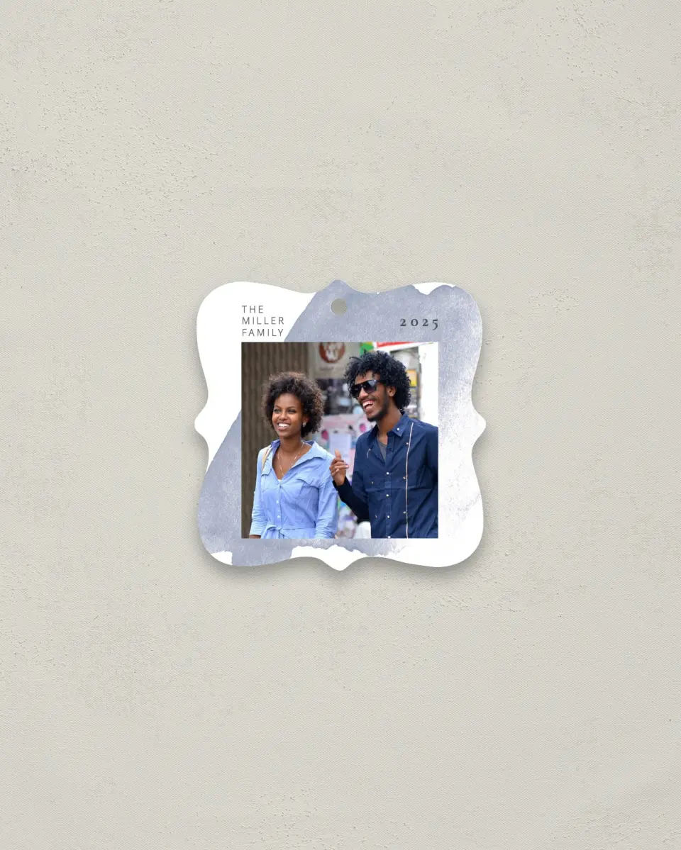 This is a 3" x 3" Wedding Metal Ornament called Full Photo with Watercolor printed in full color