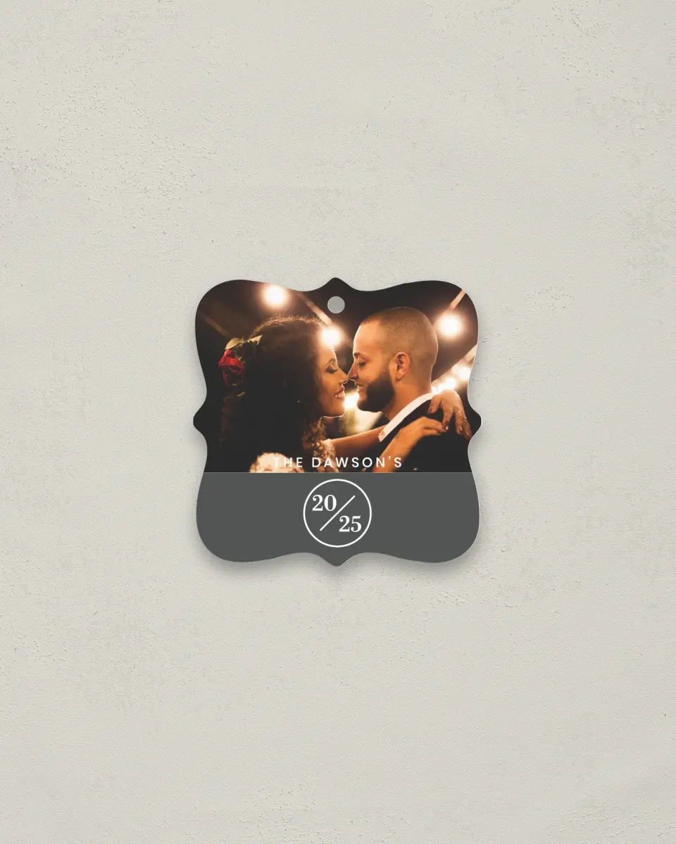 This is a 3" x 3" Wedding Metal Ornament called Full Photo with Color Bar printed in full color