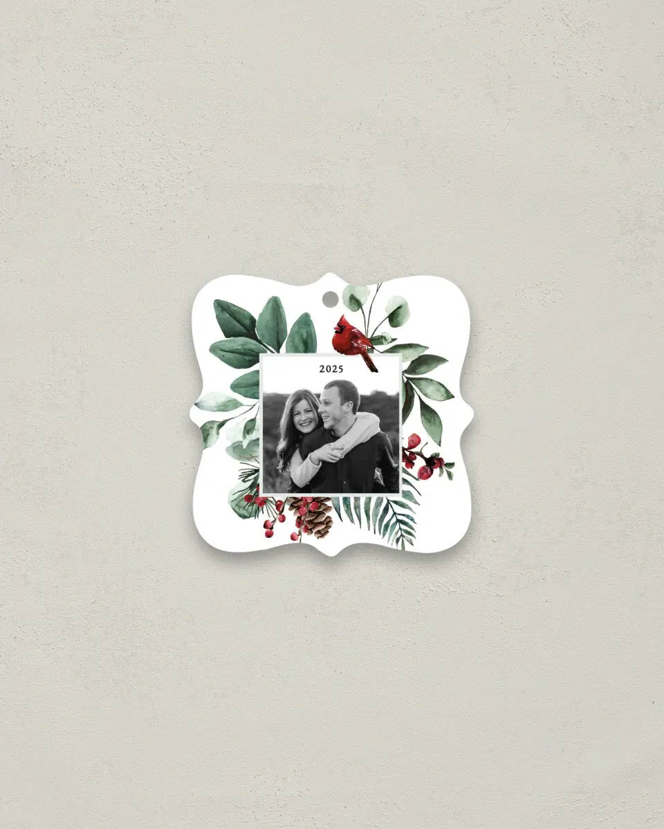 This is a 3" x 3" Metal Ornament called Beautiful Boughs printed in full color