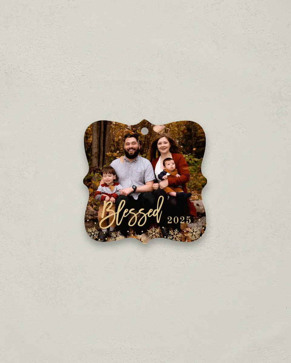 This is a 3" x 3" Metal Ornament called Snow Blessed printed in full color