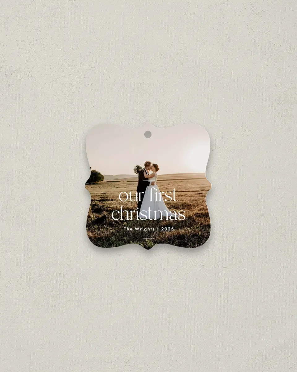 This is a 3" x 3" Wedding Metal Ornament called Newlywed Year printed in full color