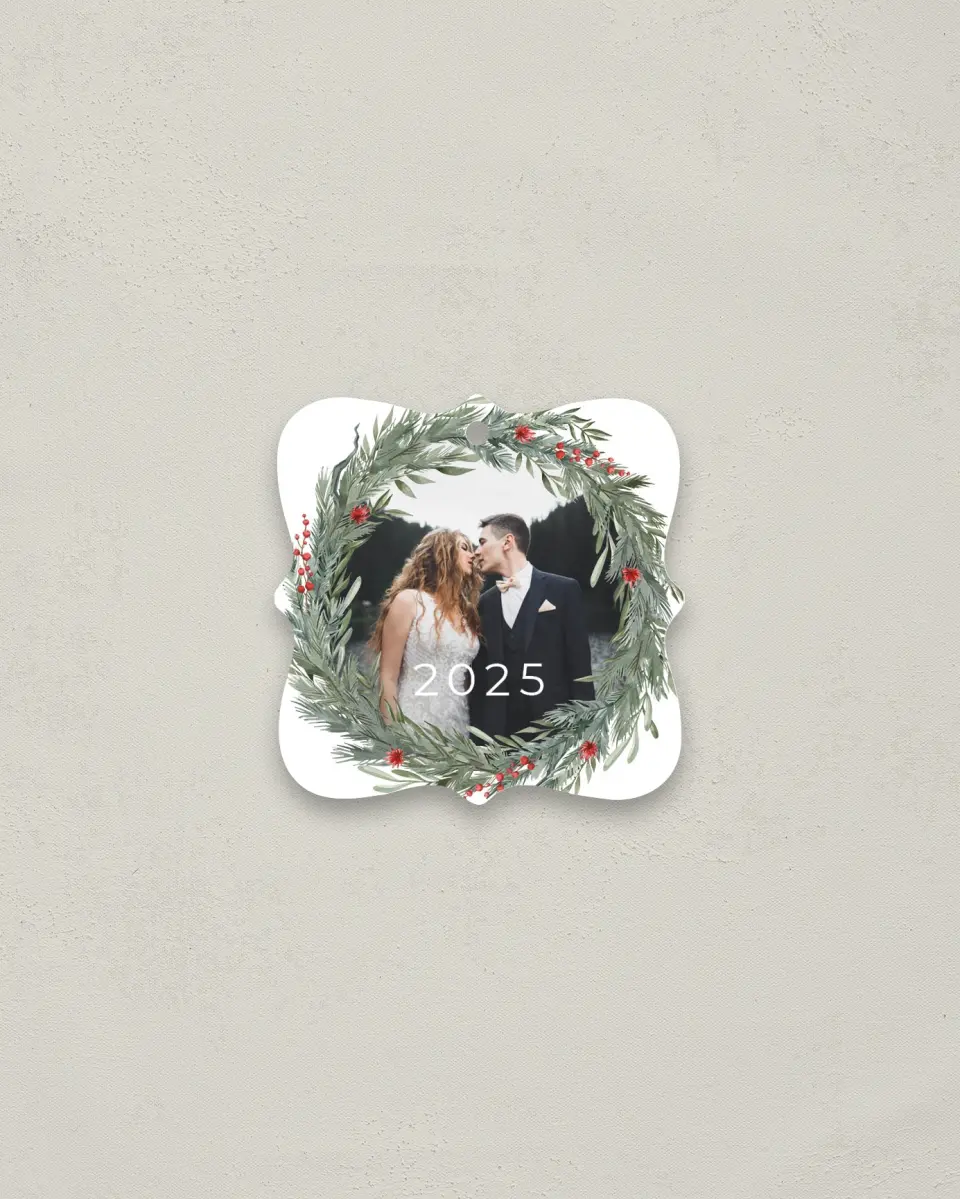 This is a 3" x 3" Wedding Metal Ornament called Delicate Boughs printed in full color