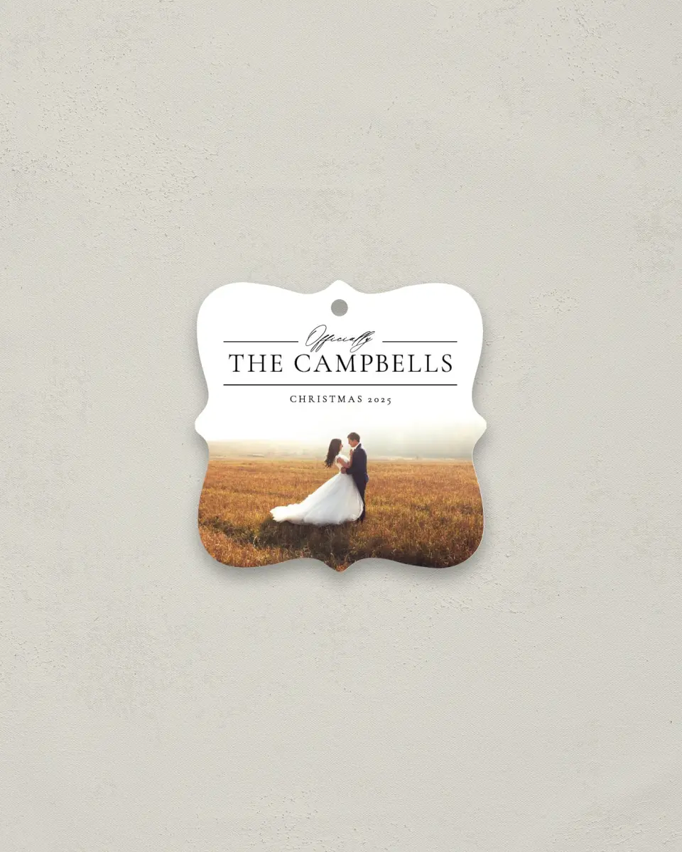 This is a 3" x 3" Wedding Metal Ornament called Officially printed in full color