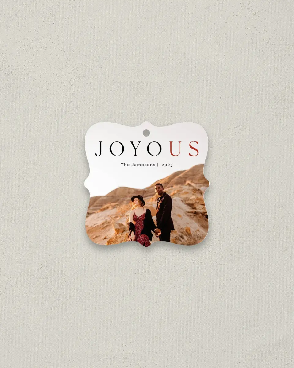 This is a 3" x 3" Wedding Metal Ornament called Joy for Us printed in full color