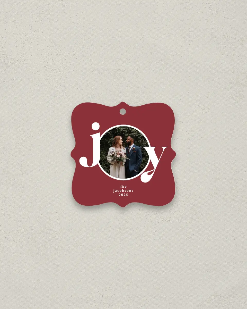 This is a 3" x 3" Wedding Metal Ornament called Classic Joy printed in full color