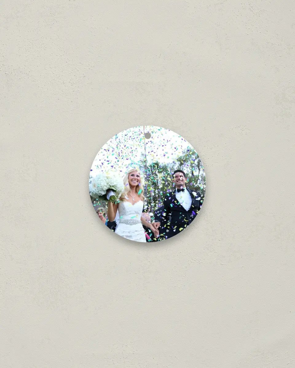 This is a 2¾" x 2¾" Wedding Metal Ornament called Full Photo printed in full color