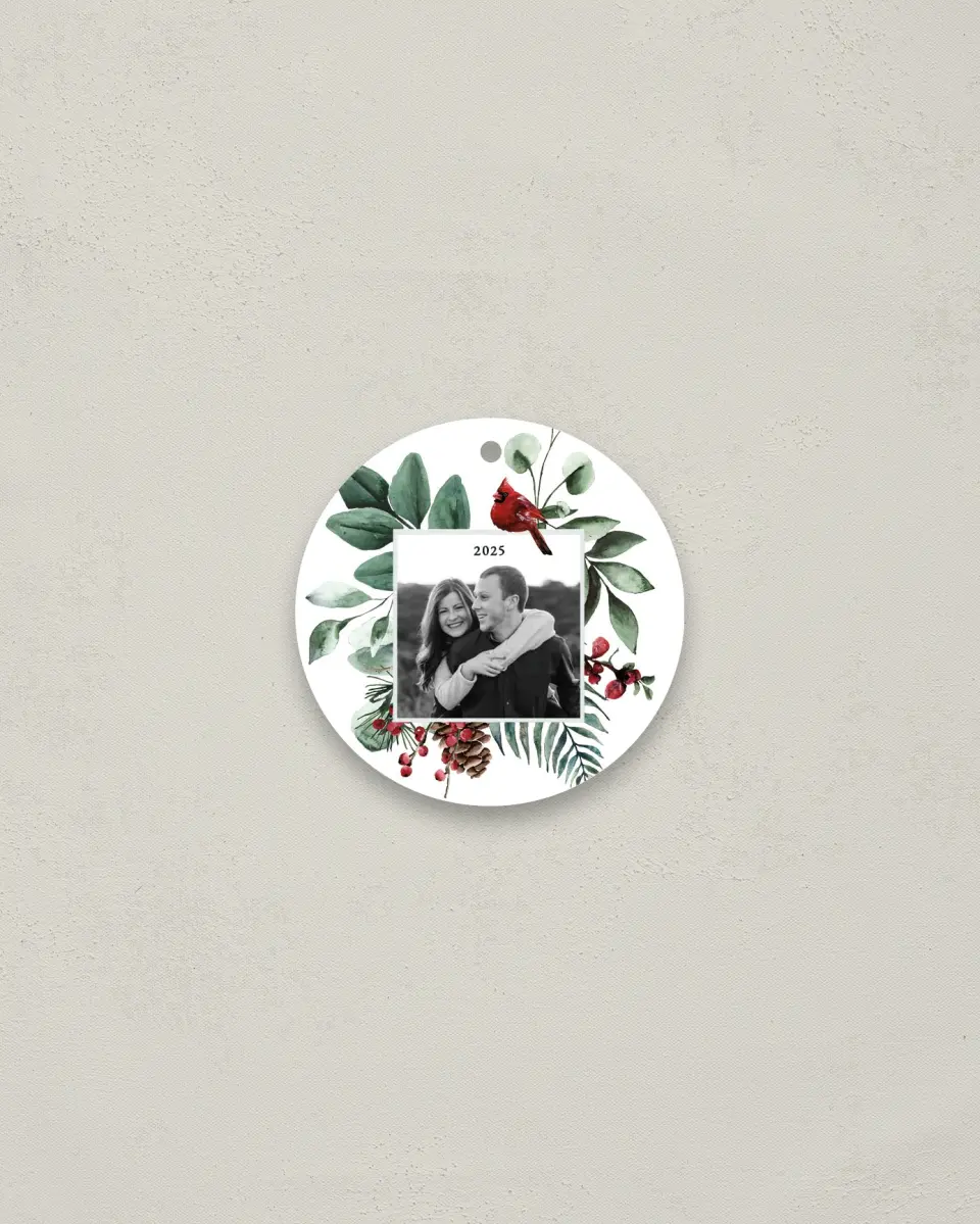 This is a 2¾" x 2¾" Metal Ornament called Beautiful Boughs printed in full color