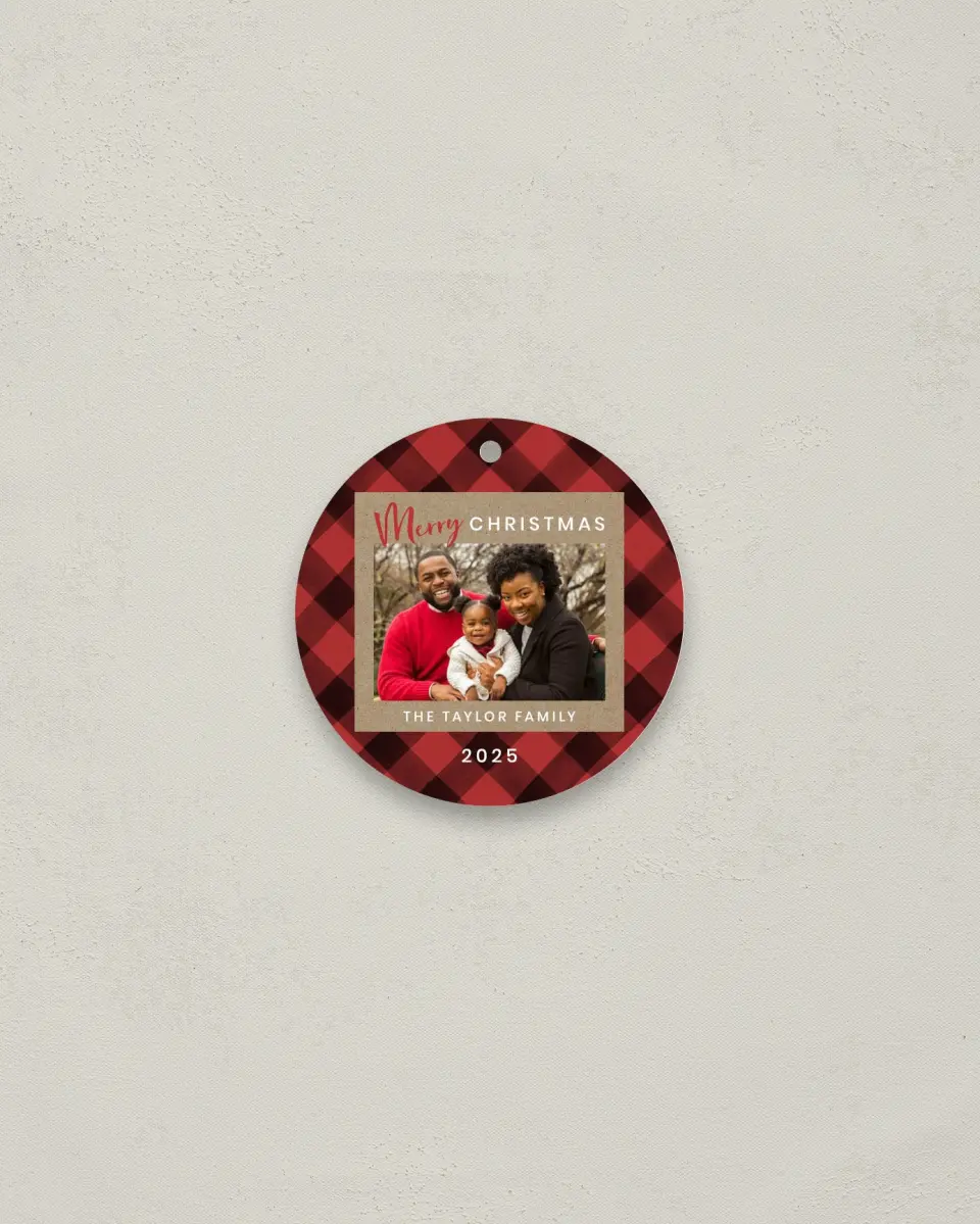 This is a 2¾" x 2¾" Metal Ornament called Plaid Christmas printed in full color