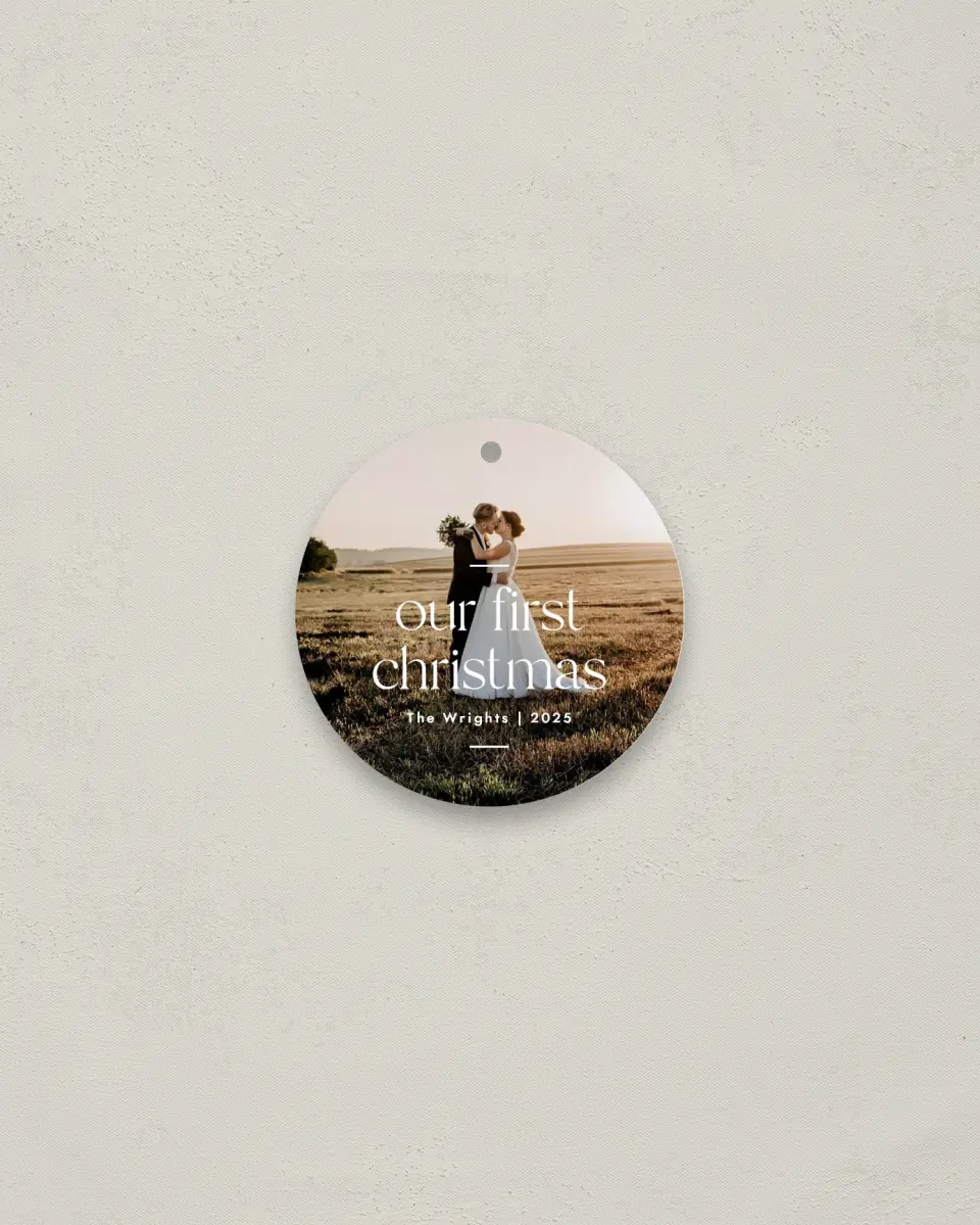 This is a 2¾" x 2¾" Wedding Metal Ornament called Newlywed Year printed in full color