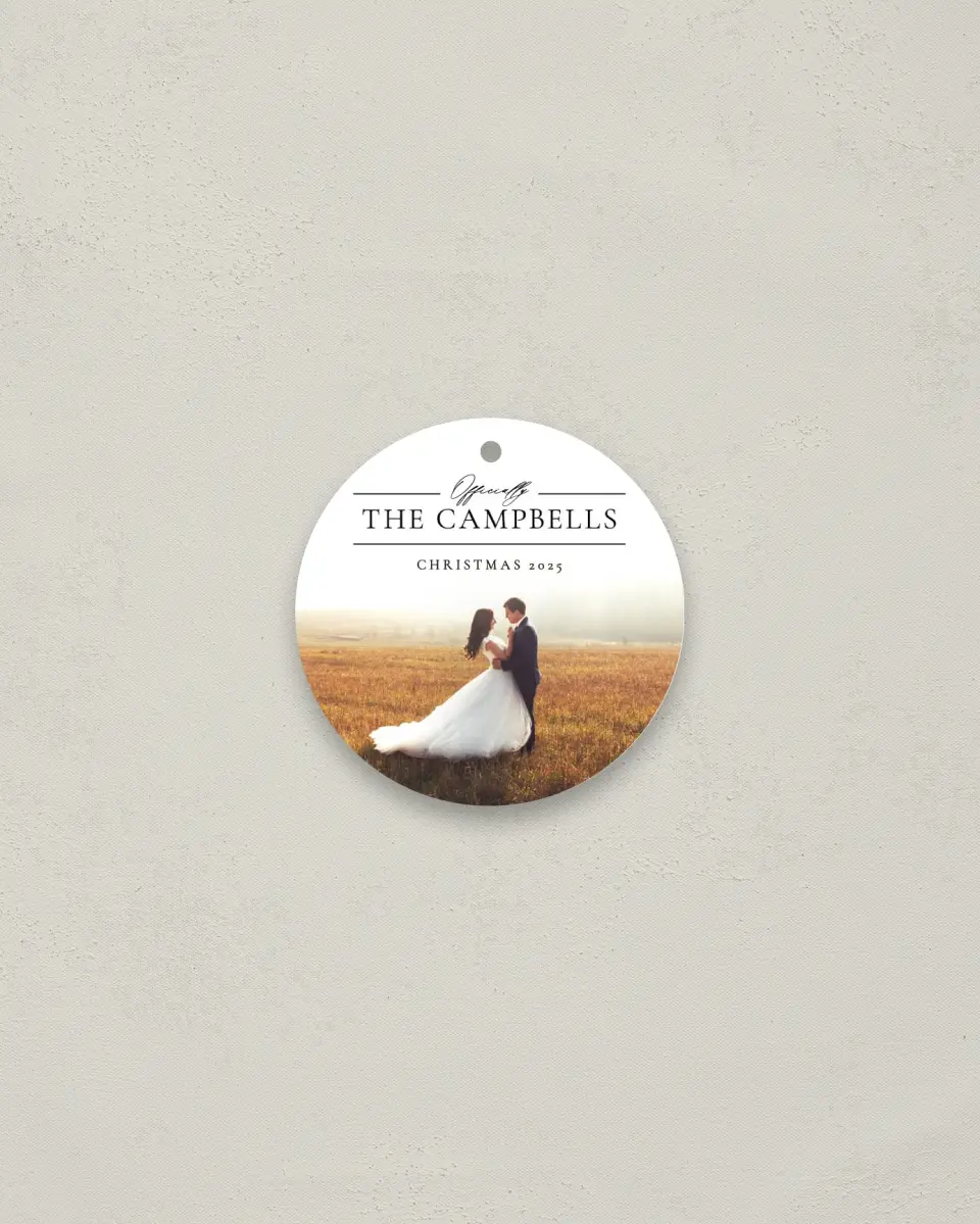 This is a 2¾" x 2¾" Wedding Metal Ornament called Officially printed in full color