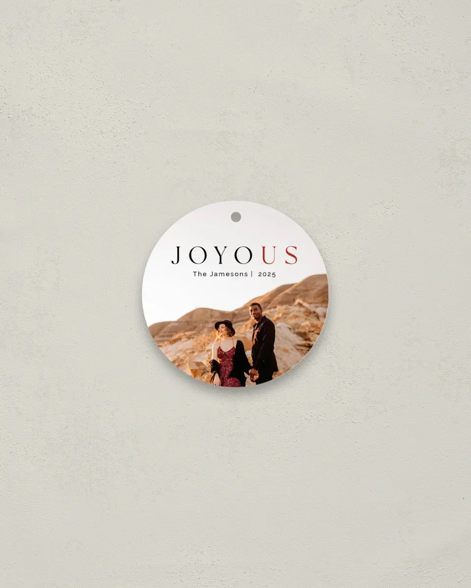This is a 2¾" x 2¾" Wedding Metal Ornament called Joy for Us printed in full color