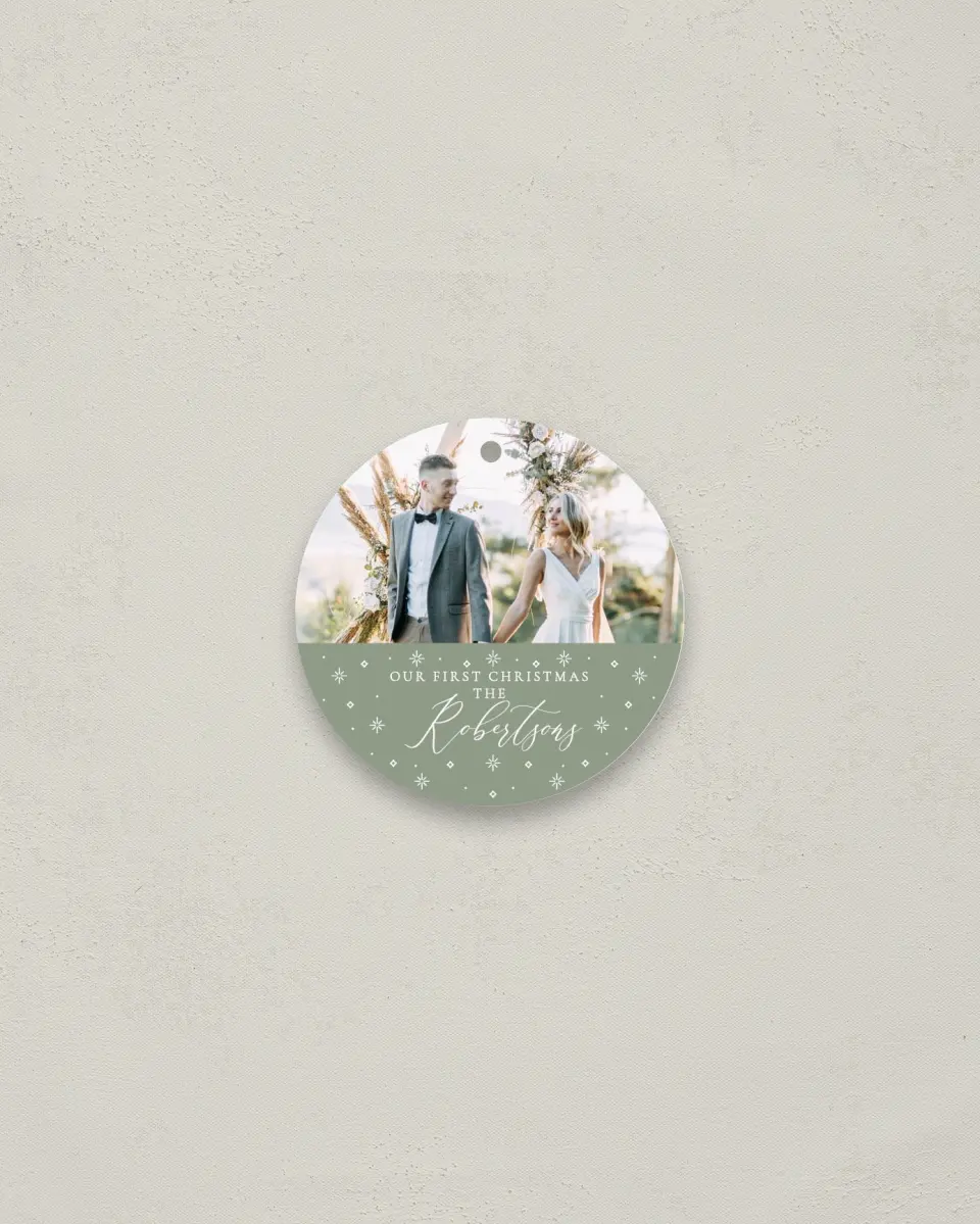 This is a 2¾" x 2¾" Wedding Metal Ornament called Elegant & Married printed in full color