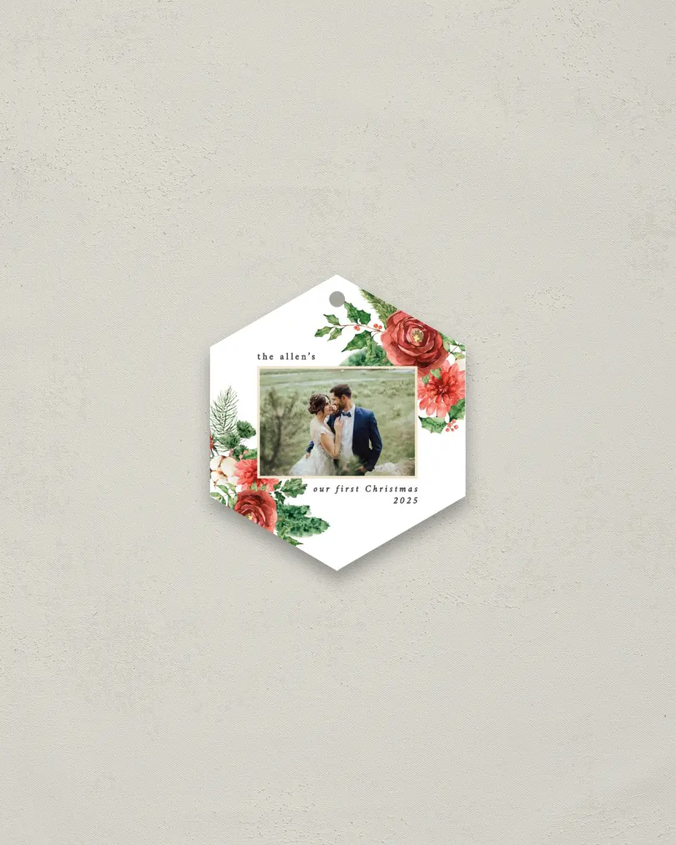 This is a 3" x 3" Wedding Metal Ornament called Christmas Roses printed in full color