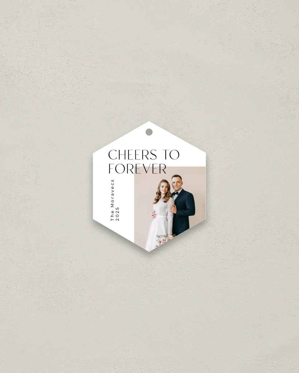 This is a 3" x 3" Wedding Metal Ornament called Cheers to Forever printed in full color