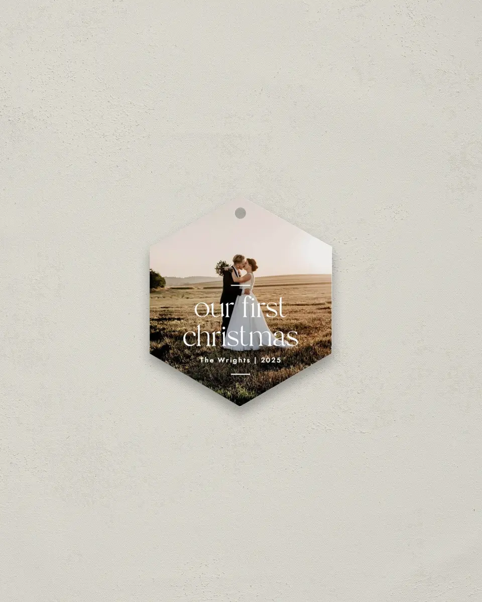 This is a 3" x 3" Wedding Metal Ornament called Newlywed Year printed in full color