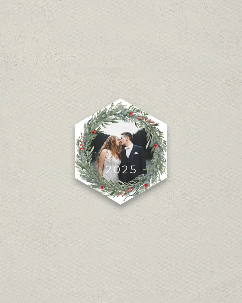 This is a 3" x 3" Wedding Metal Ornament called Delicate Boughs printed in full color