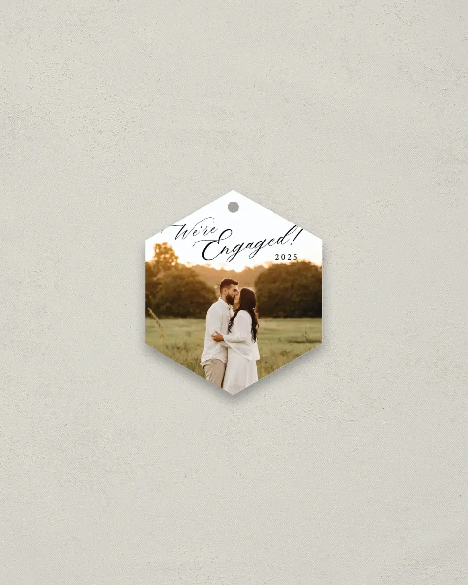 This is a 3" x 3" Wedding Metal Ornament called Elegant Engagement printed in full color