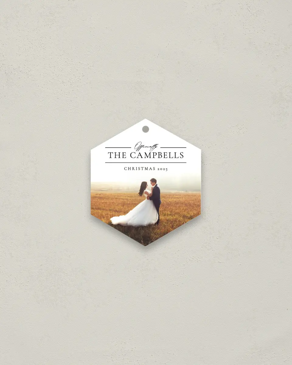This is a 3" x 3" Wedding Metal Ornament called Officially printed in full color