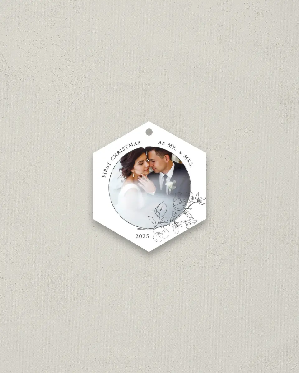This is a 3" x 3" Wedding Metal Ornament called First of Many printed in full color