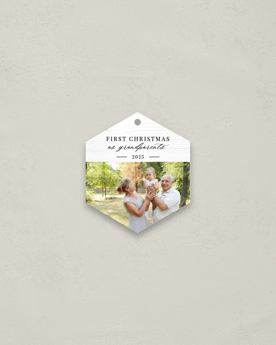 This is a 3" x 3" Metal Ornament called First Christmas as Grandparents printed in full color