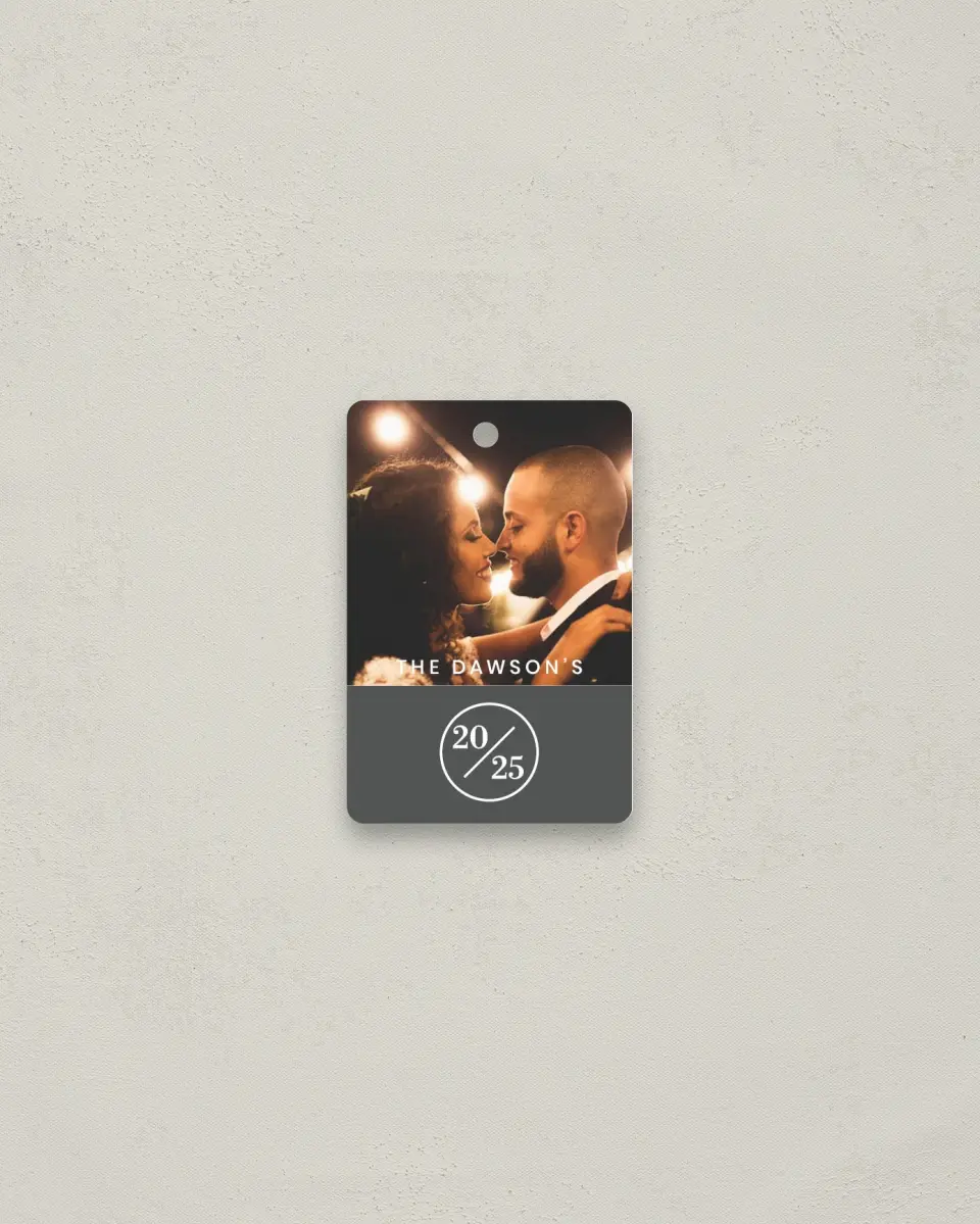 This is a 2" x 3" Wedding Metal Ornament called Full Photo with Color Bar printed in full color