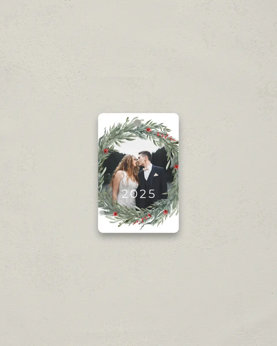 This is a 2" x 3" Wedding Metal Ornament called Delicate Boughs printed in full color